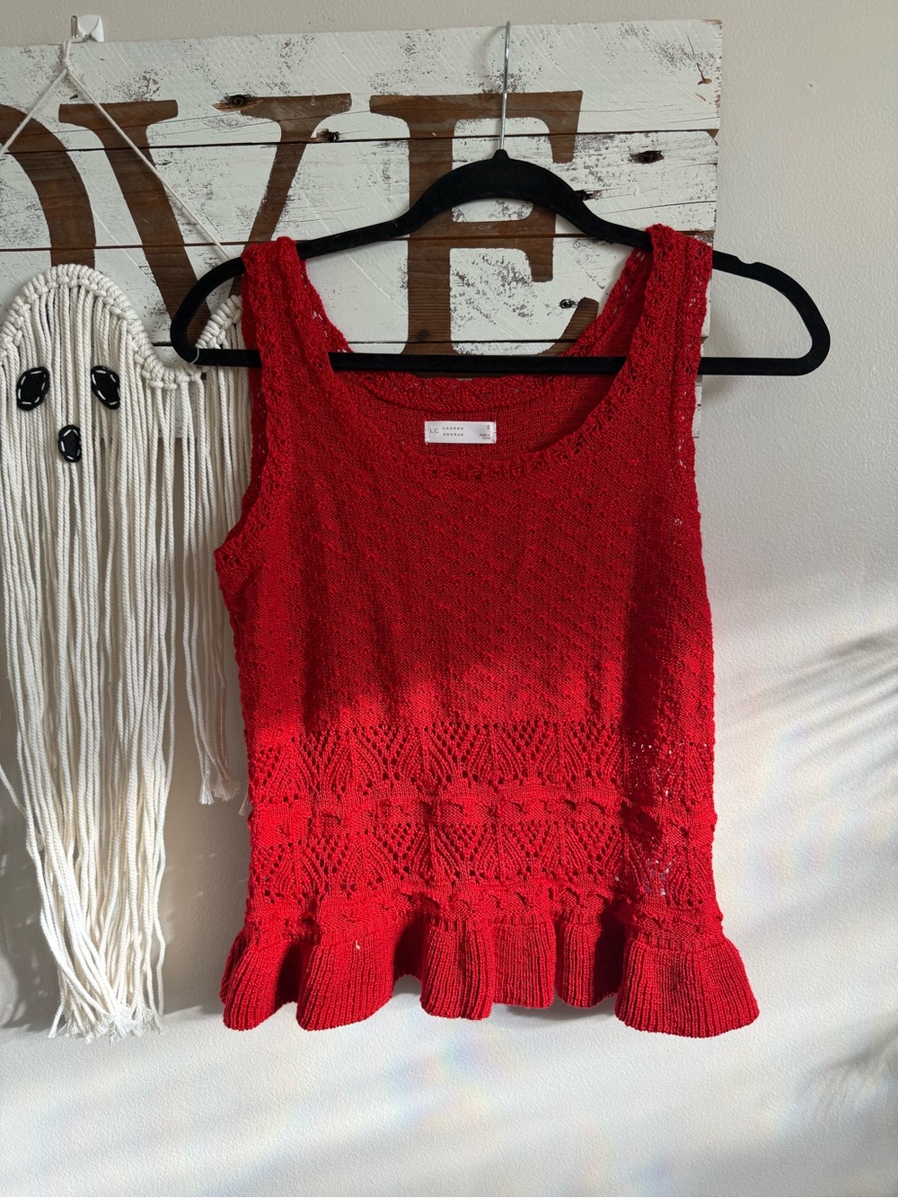 Lauren Conrad Red Crochet Knit Peplum Tank